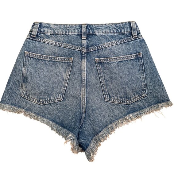 Rita Ora x Primark Womens Denim Shorts Frayed SZ 4  5 Pockets Button Fly Front - Picture 8 of 8